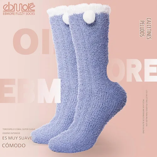 Vista 6 de EBMORE Calcetines mullidos para mujer, esponjosos, acogedores, cómodos, de felpa, cálidos, para invierno, para dormir, para el hogar, calcetines