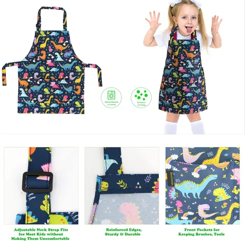 Vista 3 de Delantales de Cocina para Niños BeeGreen con Correa Ajustable Delantales de Cocina con Bolsillo Delantero para Niños Pequeños Pintura Hornear Artista