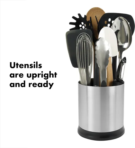 Vista 3 de OXO Good Grips: Recipiente para utensilios de cocina de acero inoxidable giratorio, Acero inoxidable, Stainless, N/A