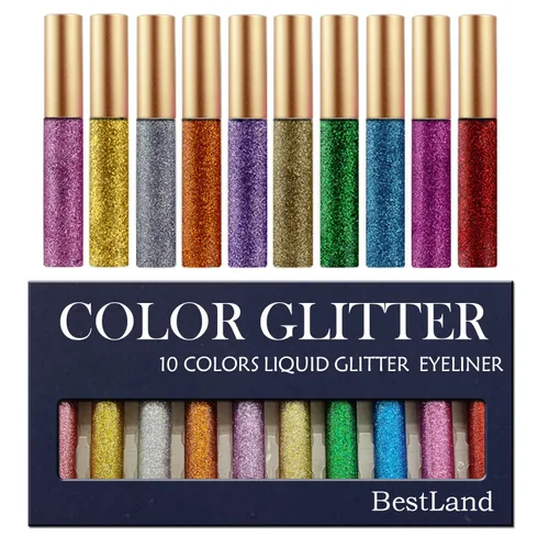 Vista 7 de BestLand - Delineador de ojos con purpurina líquida, 10 colores metálicos brillantes con purpurina, sombra de ojos pigmentada, brillo para cejas
