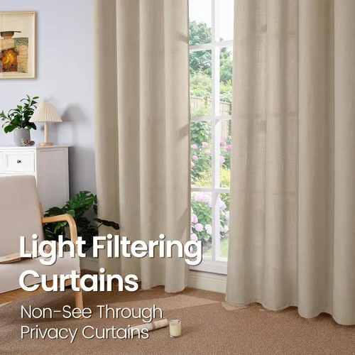 Vista 162 de BGment Cortinas de Lino Beige de 63 Pulgadas de Largo 2 Paneles - Tratamientos para Ventanas con Textura de Arpillera Filtrantes de Luz Cortinas B