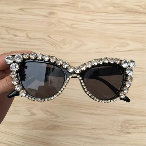 Vista 6 de Gafas de sol retro vintage de ojo de gato con diamantes de imitación para mujer