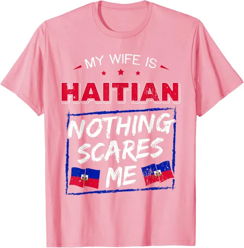 Vista 97 de My Wife Is Haitian Republic of Haiti Heritage Roots - Camiseta con bandera, Negro, S