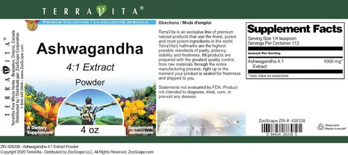 Vista 3 de Polvo de extracto Ashwagandha 4:1 (4 oz, ZIN: 428338)