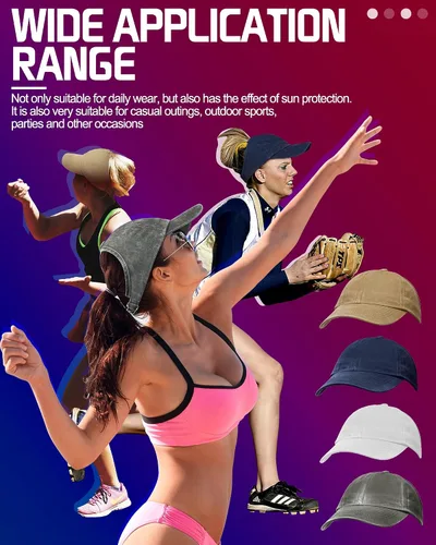 Vista 7 de Jiuguva Paquete de 4 gorras de béisbol con espalda descubierta para cola de caballo, gorras de béisbol para mujer, ajustables