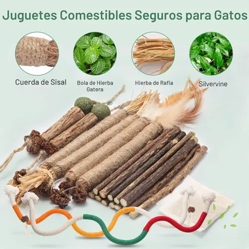 Vista 3 de Juguetes masticables para gatos, palos de Silvervine para gatos, cuerda de limpieza de dientes, cuidado dental de dentición de gatitos, gatito