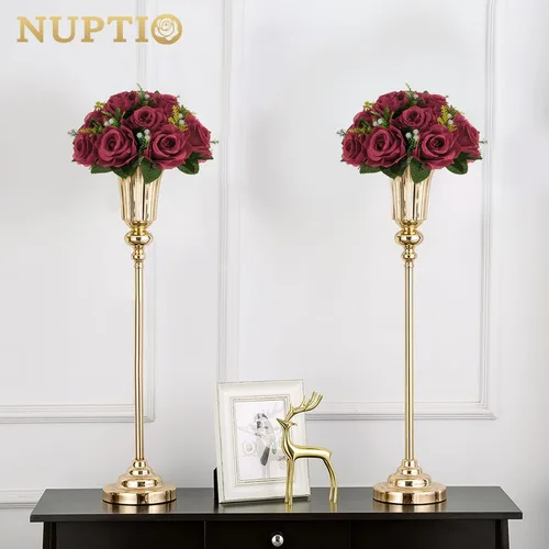 Vista 2 de NUPTIO Arreglo de Bolas de Flores en Ramo - 2 Piezas de 9.5 Pulgadas de Diámetro Bolas de Flores Falsas Carmesí Rosas para Centros de Mesa Mesas