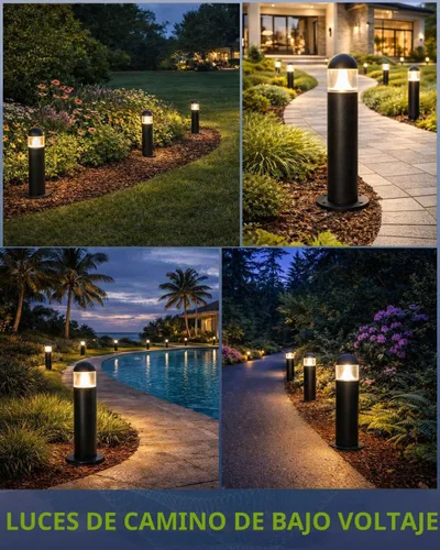 Vista 5 de Luces de camino al aire libre, 12V LED Bolardo luz, negro Negro clásico