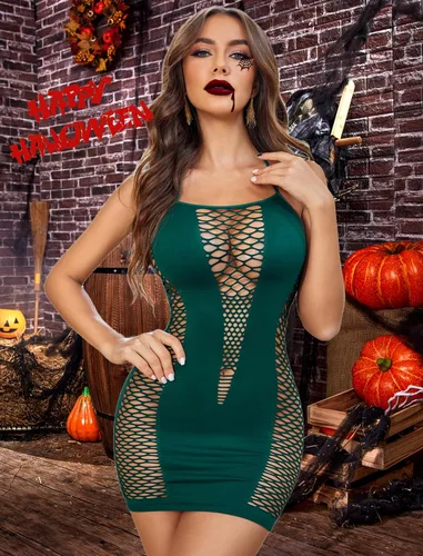 Vista 4 de Avidlove - Vestido de malla para mujer ajustado al cuerpo, ropa interior de una pieza, diseño de red