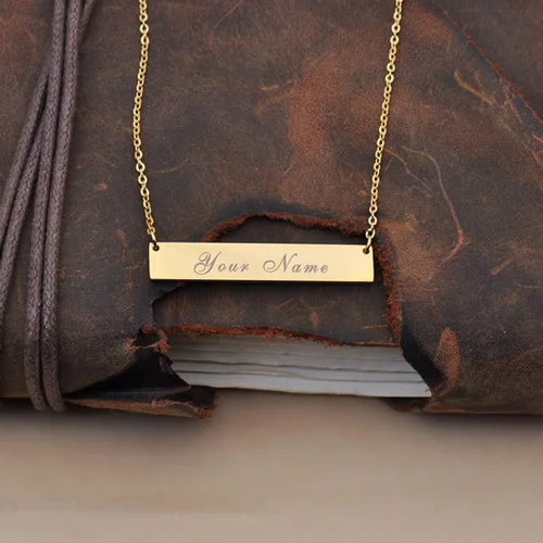 Vista 4 de HUAN XUN Collar con barra de nombre personalizado, joyería de oro, día de San Valentín para ella