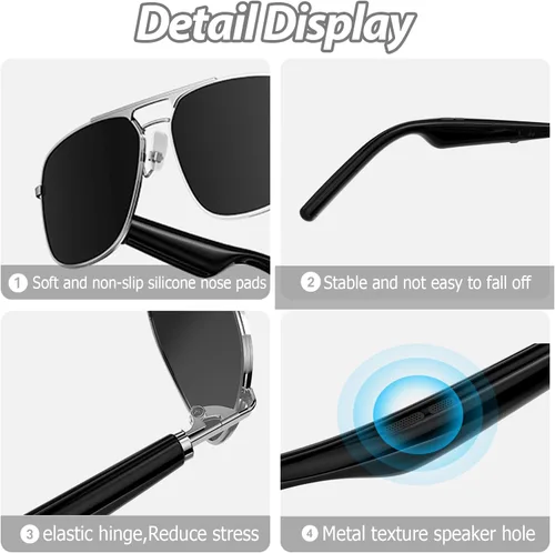 Vista 4 de Xmenha Lentes de sol inteligentes con Bluetooth para hombres y mujeres con altavoces, inalámbricos con audio Bluetooth
