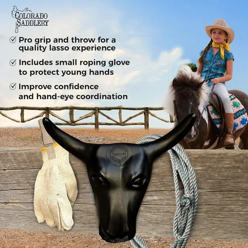 Vista 8 de Colorado Saddlery Junior Roping Kit - Includes Lasso Rope, Roping Dummy Steer Head with Stakes, Kid's Lariat & Small Glove - Rodeo Set for Kids