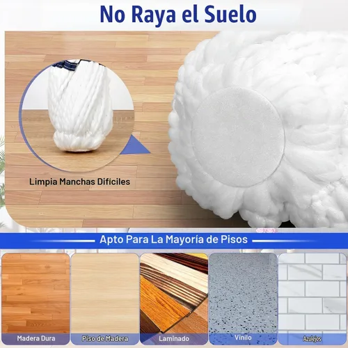 Vista 5 de Cabezal de repuesto para mopa giratoria, repuesto de mopa de microfibra para vinilo de madera dura, azulejos, limpieza doméstica comercial, seguro