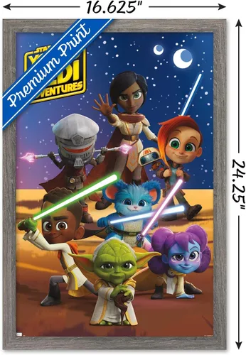 Vista 3 de Trends International Star Wars: Young Jedi Adventures - Póster de pared de grupo, 14.725 x 22.375 pulgadas, versión enmarcada de madera de granero