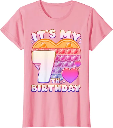 Vista 9 de Pop-it Birthday Girl 7 años de edad, Push it Pop Fidget Bubble Camiseta, Negro