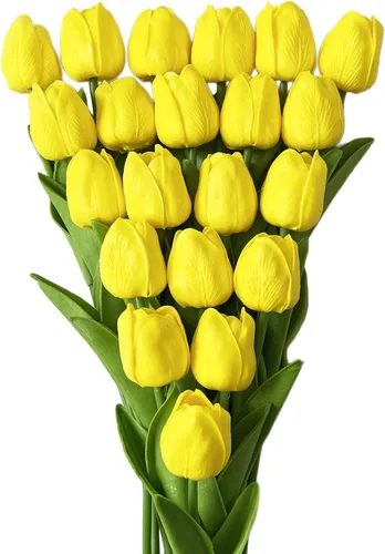 Vista 9 de UKELER 24 piezas de flores negras de tulipán, flores artificiales de poliuretano de tacto real para decoración del hogar, centros de mesa, arreglo