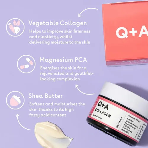 Vista 5 de Q+A Crema facial de colágeno (1.76 onzas), cuidado facial natural antienvejecimiento con colágeno alimentado por plantas, manteca de karité