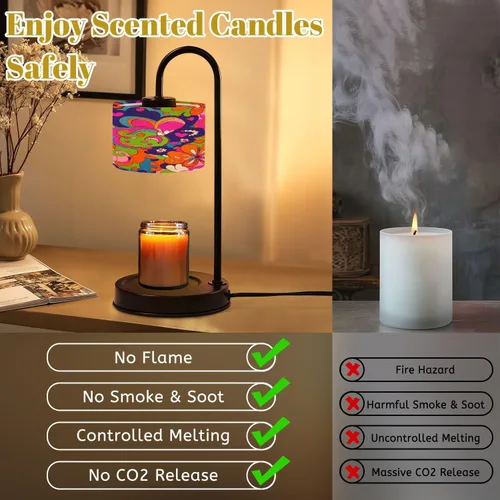 Vista 3 de Candle Warmer Lamp with Timer and Dimmer, Retro Groovy 60s 70s Seamless Old School Psychedelic Hippie Design Wax Melt Warmer with 4 Bulbs, House