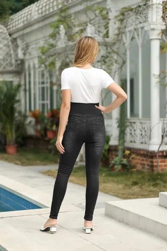 Vista 4 de Maacie Jeans de maternidad sobre el vientre, pantalones de mezclilla rasgados ajustados con bolsillos reales