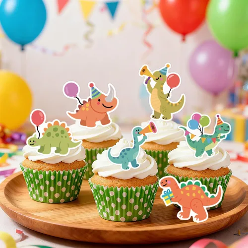 Vista 3 de ALISSAR 36 adornos para cupcakes de dinosaurio, decoración de pastel de dinosaurio para decoración de fiesta de cumpleaños, baby shower, tema Rex