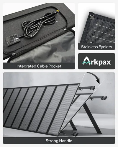 Vista 7 de Kit de panel solar plegable de 200 W, cargador solar portátil de 12 pliegues con soporte ajustable IP65 impermeable para estación de energía