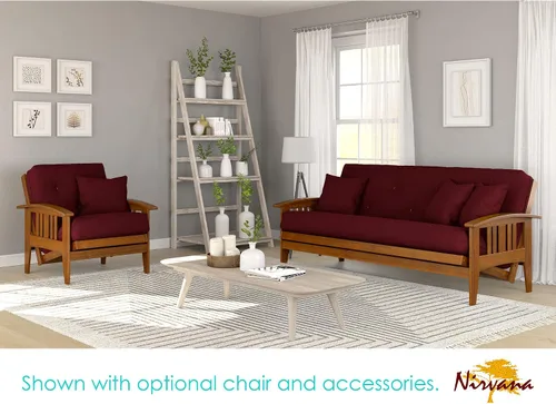 Vista 6 de sofá cama estilo westfield - Tamaño queen, colchón de 8 pulgadas, Madera Noble Cubierta de sarga burdeos