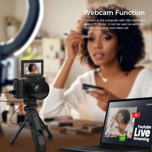 Vista 6 de Cámara de vlogging 4K con kits Creator Cámara digital 5K para fotografía Cámara de video de 64MP con pantalla abatible, micrófono, trípode