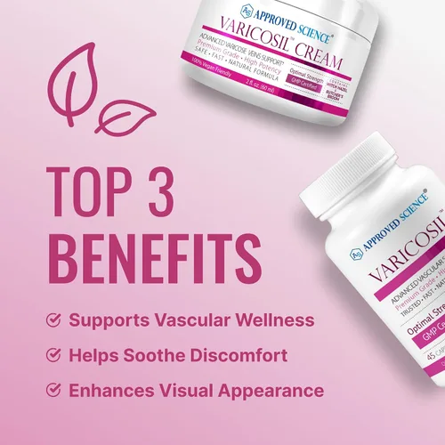 Vista 9 de Approved Science Varicosil - Suplemento de apoyo para las venas varicosas - 1 botella (45 cápsulas) + 1 crema (2 fl oz) - Vegano