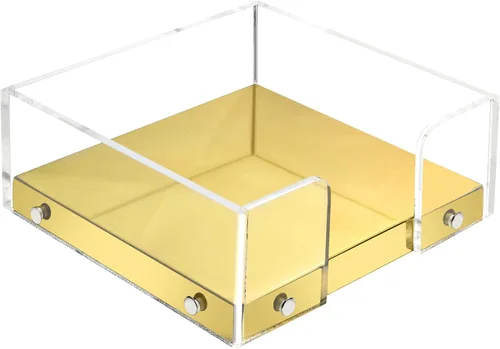Vista 5 de Servilletero moderno para cocina, servilletero para mesas, base de acrílico transparente y acero, decoración de cocina y comedor (dorado)