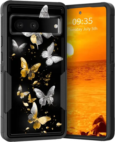 Vista 133 de Funda para Pixel 6A, Híbrida de Doble Capa de Servicio Pesado Resistente a Prueba de Golpes PC Duro + Funda Protectora de Silicona Suave para Google