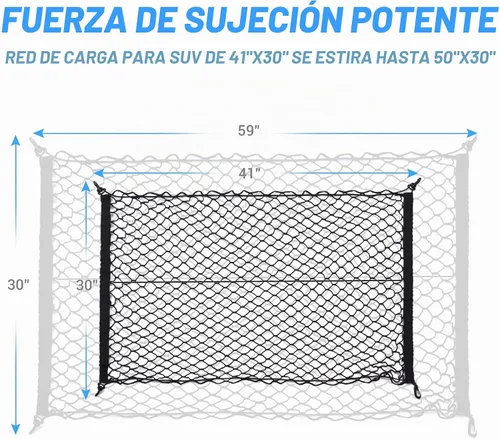 Vista 5 de Mictuning Upgraded 41"x30" organizador de carga neta auto camión de malla elástica de carga trasera – Ajuste Universal para SUV camiones mini