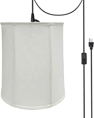 Vista 5 de Aspen Creative, Beige, 75035-11 Lámpara colgante de techo con pantalla de tela imperio transicional, 14 pulgadas de ancho