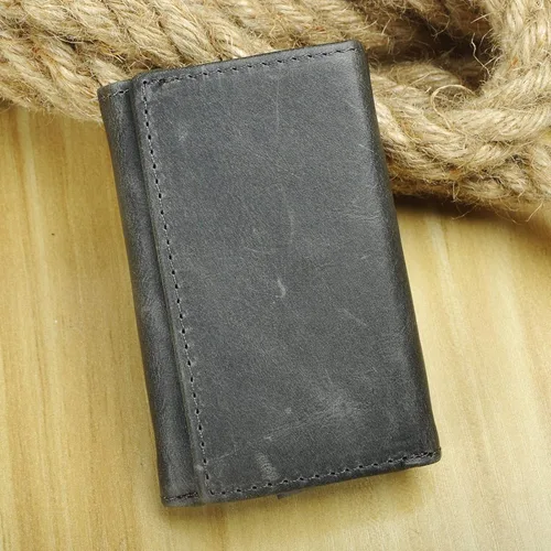 Vista 4 de Le'aokuu Funda de cuero genuino para llave de coche con gancho para monedas, billetera a presión, Gris, Cartera grande