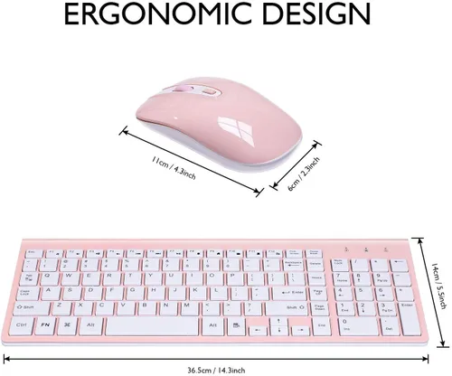 Vista 6 de Cimetech - Juego de teclado y mouse inalámbricos compacto de tamaño completo 2.4G, diseño ultradelgado y elegante para Windows, computadora, Rosa