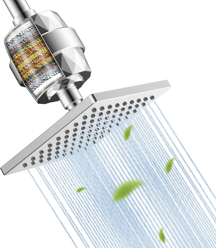 Vista 25 de Hibbent Cabezal de ducha filtrado de metal, cabezal de ducha de lluvia de alta presión de 6 pulgadas, filtro de ducha de 20 etapas para suavizador