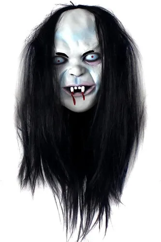 Vista 3 de LUOEM Halloween terror Grimace fantasma máscara larga peluca de pelo Grudge Sadako fantasma espeluznante disfraz máscara para Halloween fiesta
