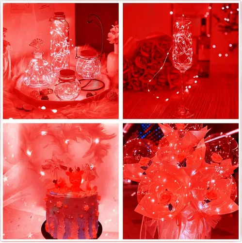 Vista 8 de Luces rojas de Halloween de 7 pies, funciona con pilas, luces LED de Navidad para interiores y exteriores, piezas centrales, guirnaldas, mesa de Rojo