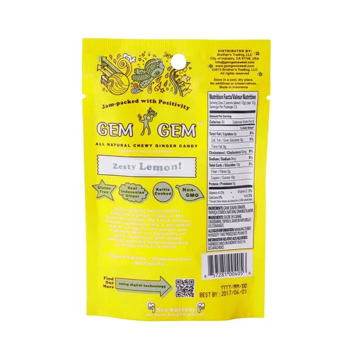 Vista 2 de Gem Gem Caramelos de jengibre masticables de sabor a limón, muestras de degustación de 1.25 oz