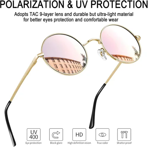 Vista 2 de Gafas de sol Joopin polarizadas, estilo Lennon, redondas, gafas de sol estilo hippy redondas para mujer y hombre
