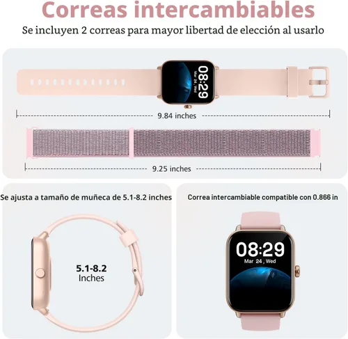 Vista 9 de Smart Watches for Women, 1.85" Alexa Smart Watch for Android Phones/iPhones Blush Pink-Pink