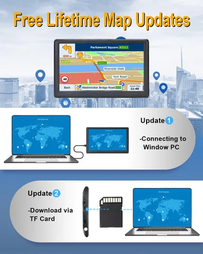 Vista 2 de Navegación GPS para coche y autocaravana, GPS de 7 pulgadas de pantalla táctil del vehículo, mapas gratuitos de por vida de América del Norte USA