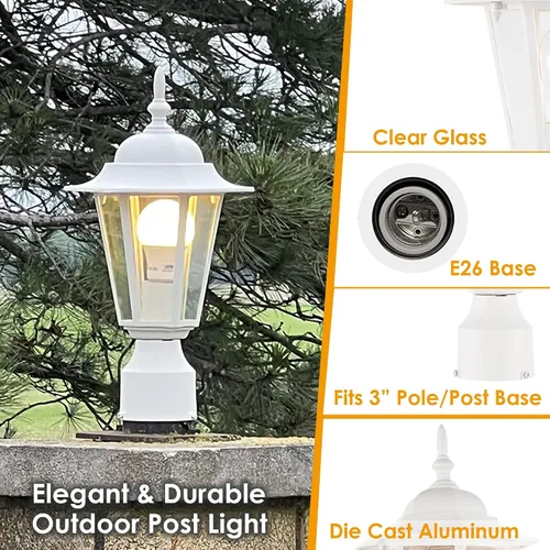 Vista 2 de GRUENLICH Luz de poste para exteriores, linterna de poste de aluminio Blanco