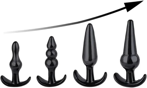 Vista 2 de Juego de 4 tapones anales, kit de entrenamiento para estimulación anal, juguetes sexuales para hombres y mujeres (lubricante incluido)