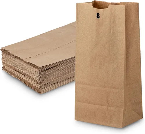 Vista 9 de MT Products Bolsas de papel kraft de 8 libras. Bolsas de almuerzo de papel desechables perfectas para ir de compras - Paquete de 100