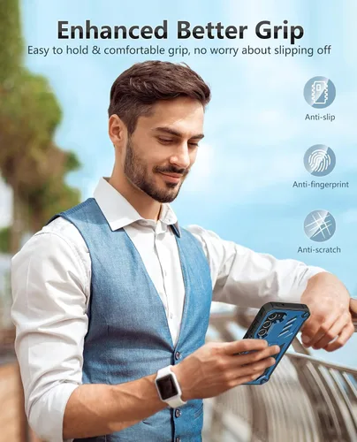 Vista 8 de FNTCASE Funda para Samsung Galaxy S23-Plus: Funda protectora resistente a prueba de golpes con funda de clip para cinturón y soporte Funda
