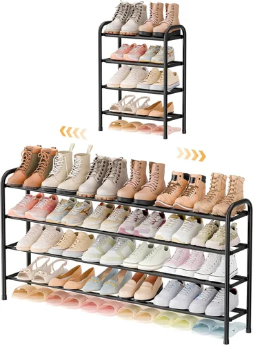 Vista 12 de ENJOYBASICS Zapatero ampliable, estante de zapatos ajustable de 2 niveles para clóset, zapatero de metal negro independiente para guardar zapatos