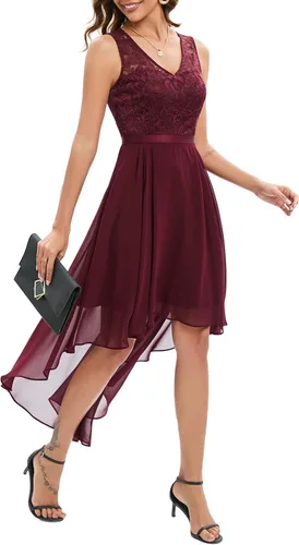 Vista 2 de Bridesmay Vestido de fiesta de cóctel con cuello en V y encaje floral para mujer, vestido formal de fiesta de graduación, boda, dama de honor