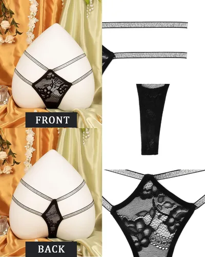 Vista 18 de Ropa interior con purpurina transpirable con encaje sexy para mujer