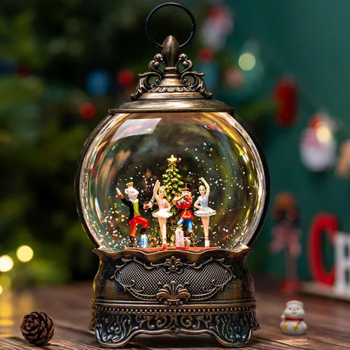 Vista 10 de Globos de Nieve de Navidad, Farol de Agua de Navidad con Carruaje e Iglesia Azul, Música y Temporizador de 6 Horas, Faroles Iluminados con Cable