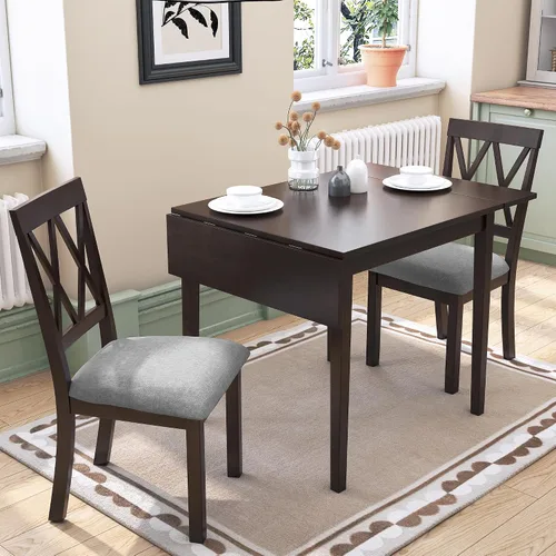 Vista 16 de Harper & Bright Designs Juego de mesa de comedor de madera de 3 piezas con 2 sillas con respaldo en X, juego de comedor de rincón de desayuno que